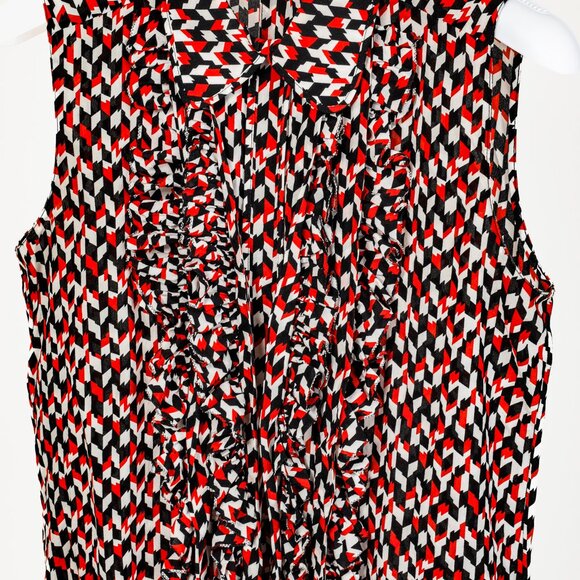 Marni Red Black Geometric Silk Ruffle Blouse - Picture 3 of 11